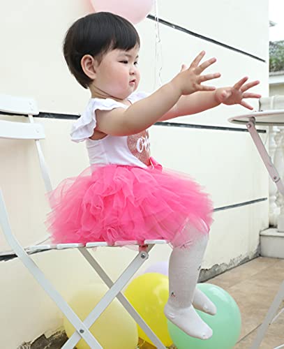 Lenynal First Birthday Outfit Girls,1St Birthday Baby Girls Tutu Skirt Sets Hot Pink Heart One Year #TOP1
