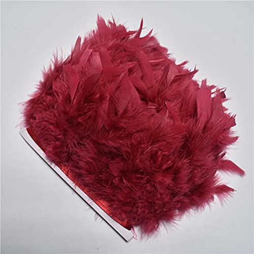 10 metri soffice pelle rosa piuma di tacchino decorazione rifiniture piume fai da te per abiti da gonna artigianato 10-15 cm-piuma rossa vino, 10 metri