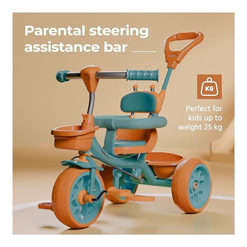 Image of Lifelong Kids Harness Parental Control Tricycle with EVA Wheels, Bell & Storage Basket|Baby Trike|Age Group 1 Years to 4 Years Carrying Capacity Upto 25 kgs(Green /Tan)
