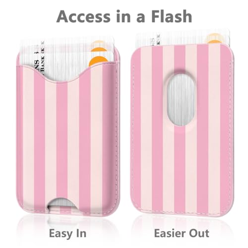 Image of Stripe Magnetic Wallet for Magsafe Compatible with iPhone 17 /16 /15 /14 /13 /12 Series Pro Max Plus Air (Phone Magnet Card Holder Fit 3 Cards for Women Girl Lether Mag Safe Wallets Pink)
