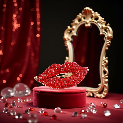 Image of 1Pc Red Small Crystal Lip Kiss Brooches Pin Women Alloy Enamel Rhinestone Collar Corsage Jewelry Valentine's Day Gifts,Brooches and Pins,Small in Size and Light in Weight,Women's Brooches and Pins