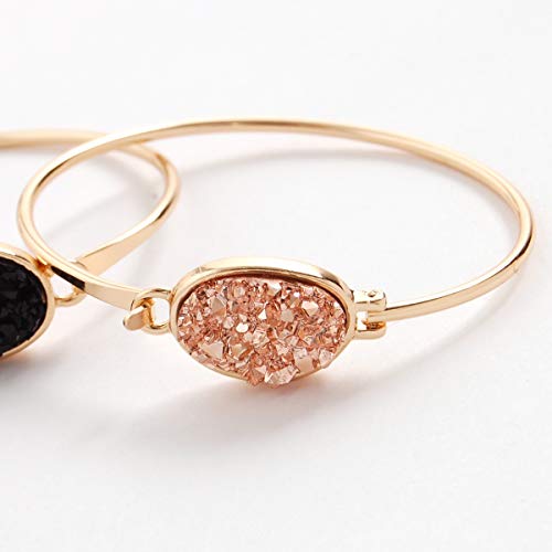 Humble Chic Simulated Druzy Cuff Bracelets For Women, Pink Stone Bohemian Jewelry, Boho Stackable Cuff Arm Fashion, Stacked Simple Women's Bracelets, Stack Bracelets For Women, Gold - Rose Gold Stone #TOP2