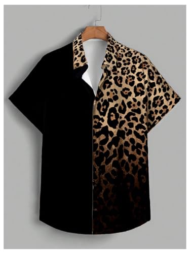 Men's Leopard Print Tops Button Down Short Sleeve Summer Cheetah Shirts Casual Trendy Top3