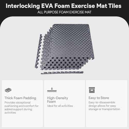 Image of BalanceFrom Puzzle Exercise Mat 1 inch Thick, EVA Interlocking Foam Floor | Tiles for Home Gym, Mat for Home Workout Equipment, Floor Padding for Kids, Gray, 24 in x 24 in x 1 in, 24 Sq Ft - 6 Tiles