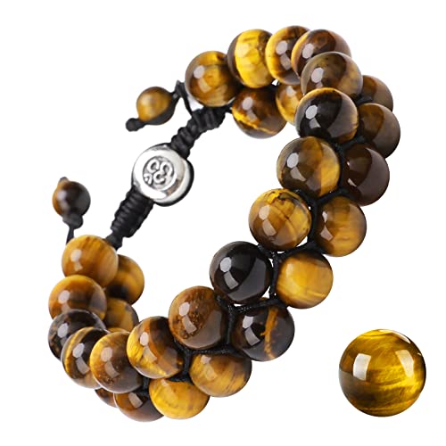 Handmade Bracelets For Men, Natural Round Tiger Eye Gemstone Beaded Bracelet, Men's Healing Crystal Protection Bracelet 10Mm Energy Power Stone Beads Stretch Bracelets #TOP2