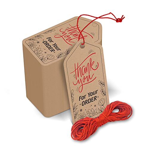 Image of Clickedin - Thank You Brown Tags for Packaging with String 50 Pieces