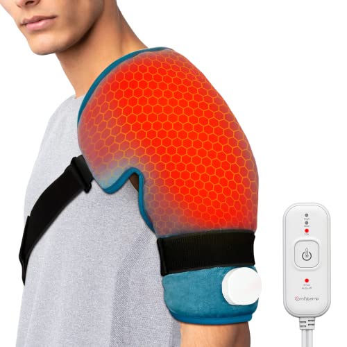 Comfytemp Shoulder Heating Pads for Rotator Cuff Pain Relief- 3 Heat Settings, 2H Auto-Off, Stay On - Heated Shoulder Brace for Frozen Shoulder, Decent New Year Gift Shoulder Wrap for Men Women (Blue)