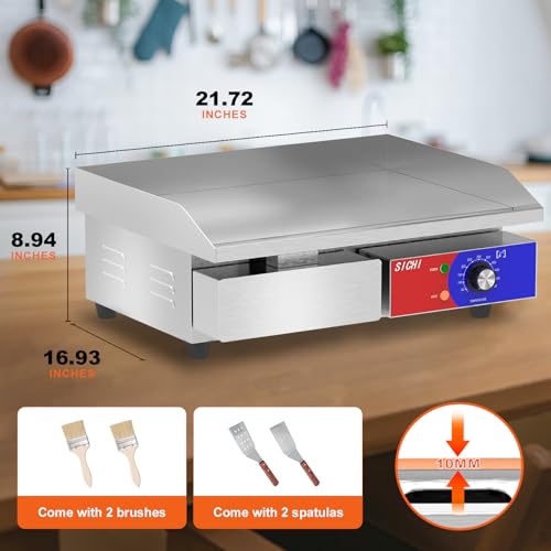 Image of 22'' * 14'' Commercial Electric Countertop Griddle -110V Flat Top Griddles w / 122-572F Adjustable Temperature and Non-Stick, 3000W Stainless Steel Electric Griddle w / 10mm Thick carbon steel