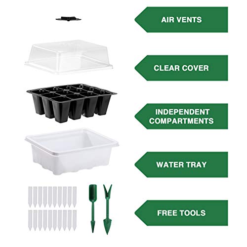 Delxo 10-Pack Seed Starter Kit Seedling Starter Tray (12 Cells Per Tray) Humidity Adjustable Plant Germination Kit Garden Seed Starting Tray With Dome And White Base Plus Plant Tags Hand Tool Kit #TOP1