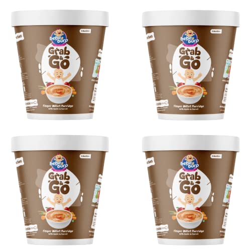 Image of BE'BE' BURP Travel pack Grab & Go- Finger Millet Mix with Apple & Carrot |Natural Food No Sugar No Salt | No Artificial Preservatives & Flavours | Baby Cereal-120gm (Pack of 4)