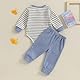 Baby Kleidung Jungen Neugeborene Set Gestreift Langarm Body und Hose Sommer Kleidung Outfit (Gewaffelt Blau, 0-3 Months)