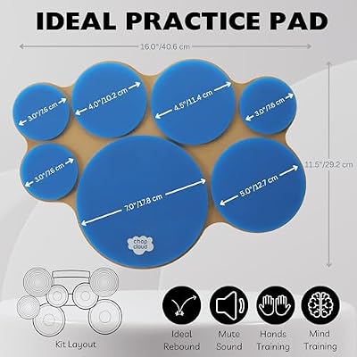 Drum Practice Pad - Compact Multi-target Drumming Practice Pad for Pattern and Phrasing Development - Standard Drum Kit Layout - 7 Silent Pads with Perfect Rebound