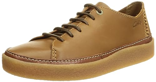 Image of Clarks Mens Oakpark Low Tan Leather Boat Shoe