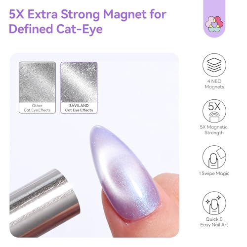 Image of SAVILAND Essentials Cat Eye Magnet for Nails: 5X Stronger Neodymium Nail Magnet Stick Ergonomic Dual-Ended Magnetic Nail Wand for Nail Art 3D Cateye Nails Magnetic Gel Polish Nail Decoration Kits
