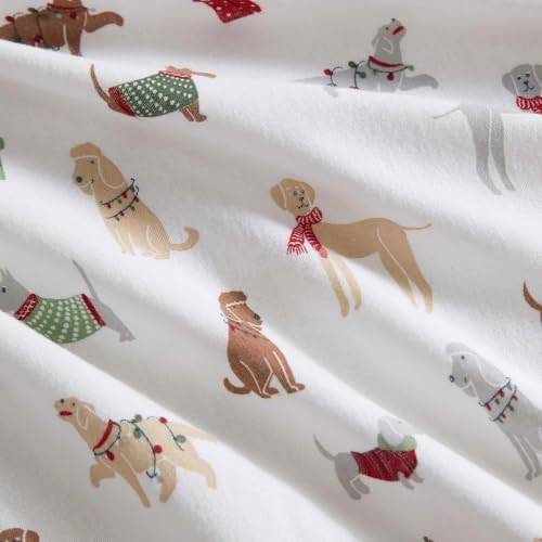 Image of Martha Stewart - Flannel Sheets Full Size, Anti-Pilling & Wrinkle Resistant Cotton, Touchably Soft for All-Season Comfort - Bed Sheets with Matching Pillowcases & Fitted Sheet (Holiday Pups Brown)