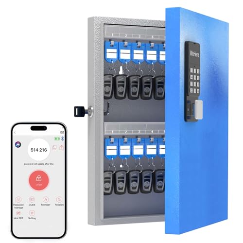 DiDiHere 32 Key Lock Box, Smart Key Cabinet Wall Mount, 4-Ways Unlocking, Key Organizer Security Storage, Key Safe Lockbox Holder for Valets, Hotels, Car, House Keys,, Blue
