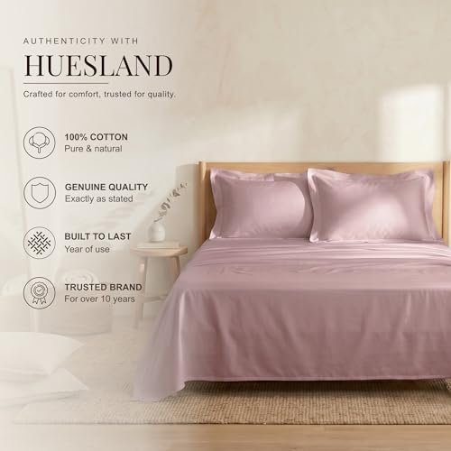 Image of Huesland Luxury 300 Thread Count 100% Pure Cotton Luxe Soft Touch Bedsheet for Double Bed King Size with 2 Pillow Covers | Cameo Pink | 108 x 108 Inches