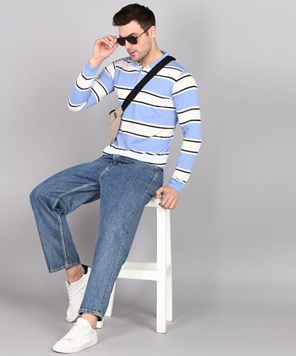 Image of INKKR Polo Neck Full Sleeve Striped Men's Tshirt