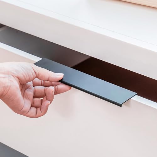 homdiy 10 Pack 7-1/2inch(192mm) Black Edge Finger Pulls Cabinet Handles for Kitchen Cabinets Drawers Dresser Concealed Mount Flat Hardware Aluminum Alloy 5 Inch
