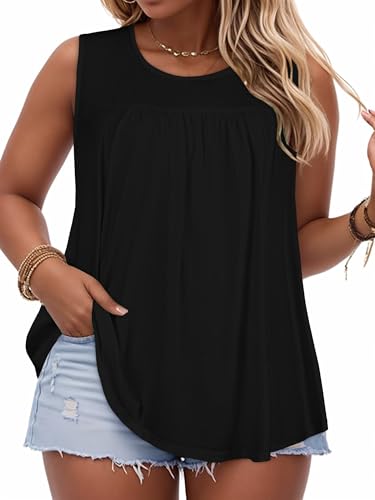 Women Plus Size Tank Top Casual Summer Tops Loose Fit Sleeveless T Shirts Trendy Crewneck Tunic Tees