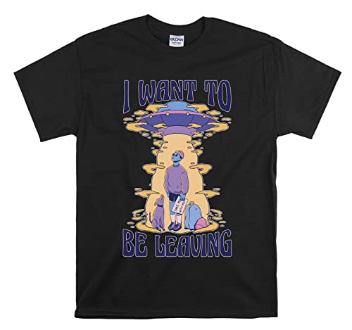 T-shirt I Want to Be Leaving coton noir taille L haut extraterrestre original