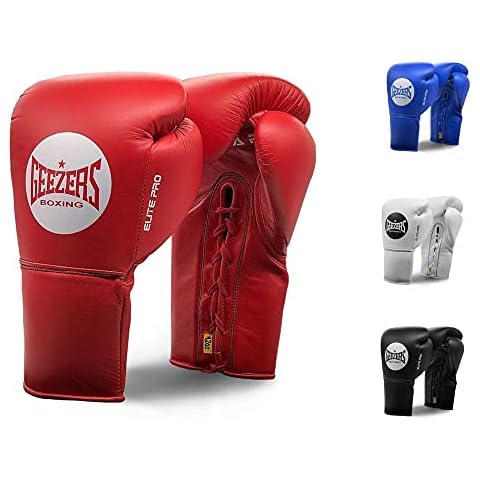 Geezers Boxing - Elite Pro Lace up Sparring Gloves - Mens, Womens Boxing gloves - sparring gloves - ideal for heavy duty punch bags (Red, 16oz) Cover