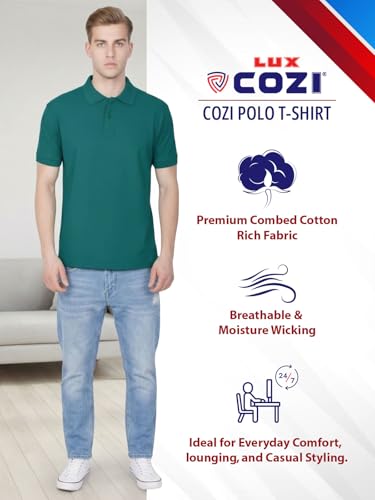 Image of Lux Cozi Men's Cotton Solid Polo Tshirt | Collar Tshirts | Half Sleeves | Stylish & Premium All Day Wear | Pack of 1