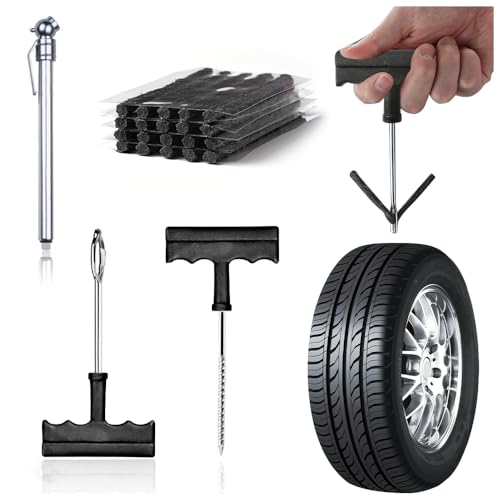 Image of Tire Repair Kit with Plugs,Tire Plug Kit Heavy Duty Professional with T-Handle Tool and Tyre Pressure Pen,Universal Fix a Flat Tires Sealant for Emergency Fixing Tires Puncture