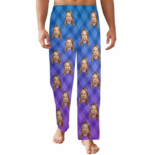YESCUSTOM Custom Face Pajama Pant for Women Man, Personalized Gradient Plaid Pajama Trousers PJ Bottoms for Christmas Him Her2