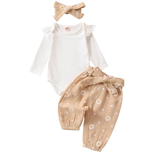 Image of Mubineo Baby Girl Clothes Outfits Cute Flower Romper Daisy Pant Fall Winter Newborn Outfit Sets