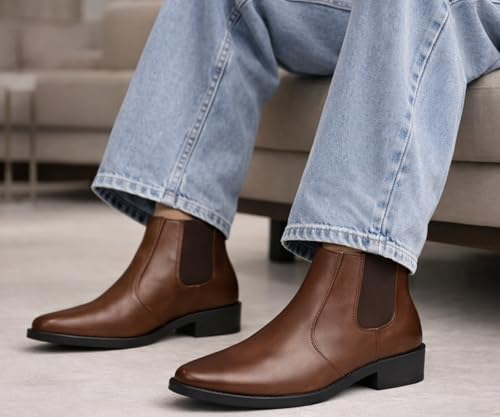Image of Kraasa Men's Synthetic Leather Chelsea Boots - Slip-On Ankle Boots with Elastic Side Panels & Low Heel, Formal Casual Wear
