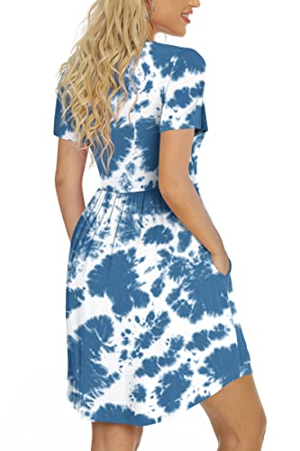 Longyuan Women's Casual Short Sleeve Loose Dresses Soft Swing Sundresses With Pockets Blue Tie-Dye Xx-Large #TOP1