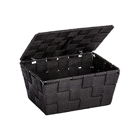 WENKO Storage Adria Black with lid-bathroom basket, Polypropylene, 19 x 10 x 14 cm Cover