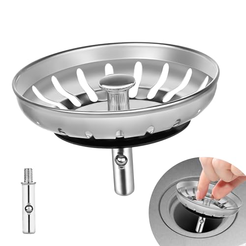M JINGMEI Tappo per Lavello,Tappi Lavandino Cucina,Filtro Tappo per Lavello Cucina 82mm Acciaio Inox con Comoda Chiusura，Diametro 82,3-84 mm Cestello per Setaccio