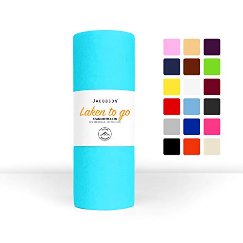 Jacobson Laken to GO Spannbettlaken Jersey Spannbetttücher Bettlaken 50% Baumwolle 50% Polyester (140x200-160x200cm 2er Set, Türkis)