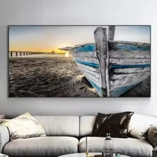 Toile coucher de soleil plage pour mur vide, solution deco poster ocean noir et blanc