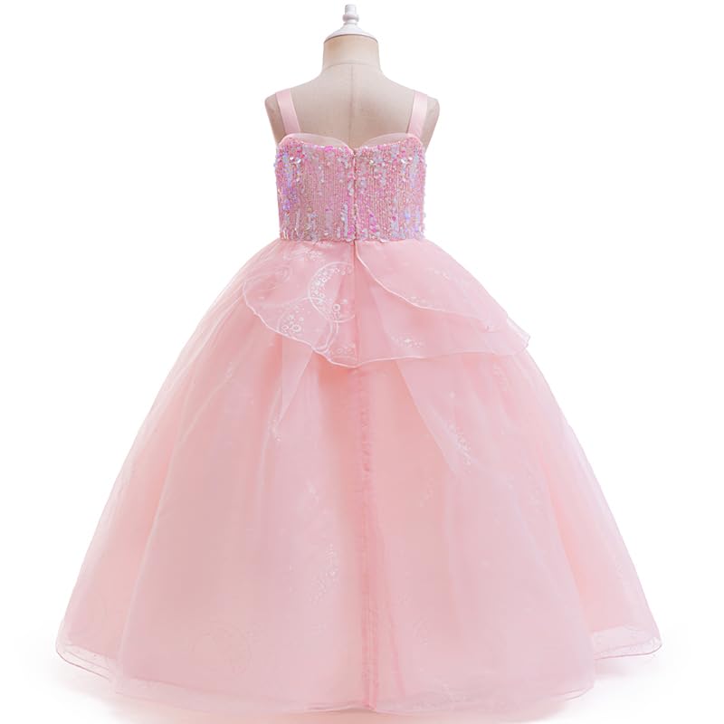 Girls Princess Dress Set with Pink Sequin Layered Tulle Ball Gown Long Gloves Tiara Jewelry for Kids3