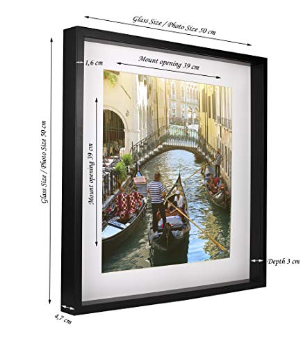 BD ART Shadow Box Frame 20x20x1inch, Square, Black, Display 3D Frame Picture with Mount 16x16 Plexiglass for Filling, for Objects, Photos, Souvenirs, for Crafts,Baby Items, dried Flowers