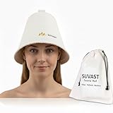suvast Merino Wool Sauna Hat for Women & Men, Seamless Soft Felt Sauna Cap, 100% Fine Merino Wool, Lightweight Breathable Nordic Design, Protects Head & Hair from Heat, Gift Bag Included White