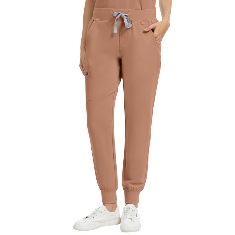 Image of Kitmaz Scrub Pants for Women - Mid Rise 4-Way Stretch Anti-Wrinkle Slim Fit Jogger Pants, Drawstring & 5 Pockets