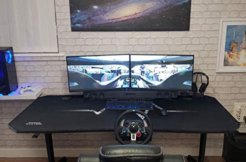 Furmax Gaming Desk T-Shaped Pc Computer Table With Carbon Fiber Surface Free Mouse Pad Home Office Desk Gamer Table Pro With Game Handle Rack Headphone Hook And Cup Holder (Black, 55 Inch) #TOP1
