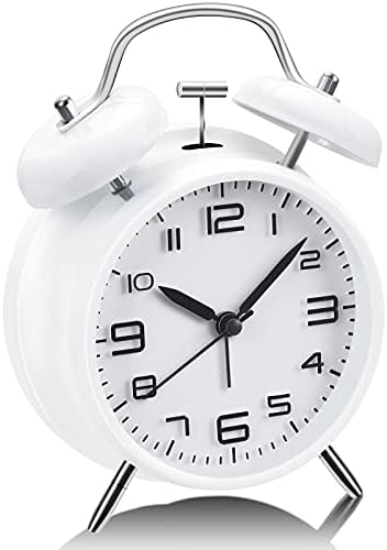 Loud Alarm Clock for Heavy Sleepers, 4 inches Analog Clocks with Backlight, Twin Bell Alarm Clock for Bedroom Bedside Desk for Kids(White)