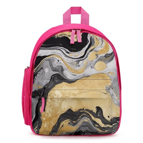 Black Golden Marble Ink Backpack for Men Women, Durable Small Bookbag Lightweight Daypack for Travel, Hiking, Pink-style