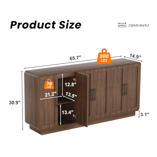 Image of 65.7 inch Sideboard Buffet Cabinet, Modern Storage Cabinet Credenza Walnut