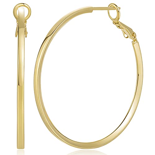 14K Gold Hoop Earrings for Women 14K Gold Earrings for Women Hoop Earring for Womens Hoops Dainty Square-edge Large Hoops for Women Lightweight Womens Hoops Earring 40mm
