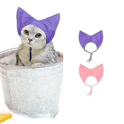 MANON ROSA Cat Shower Cap - Waterproof Bath Bonnet for Small Pets Sphynx Rex - Ears Cover Protection for Washing, Swimming & Rain (2 PCS)
