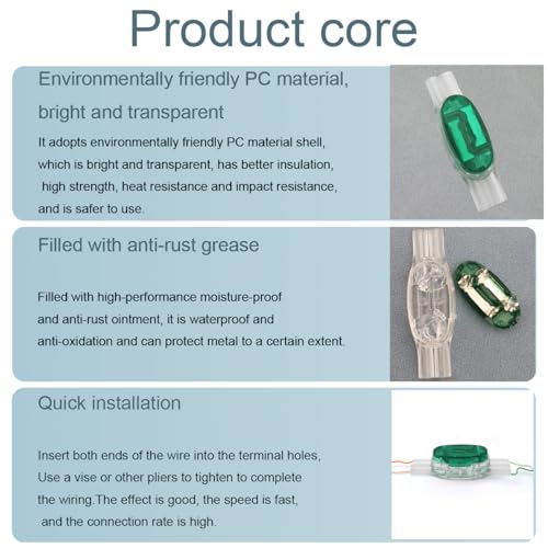 U1B wire connectors, 8 Pcs Telephone Crimps, CTRICALVER Button Telephone Wire Connectors, Wire Connectors with Sealing Gel Grease Filling, Telephone Cable Connectors (Green) - Image 3