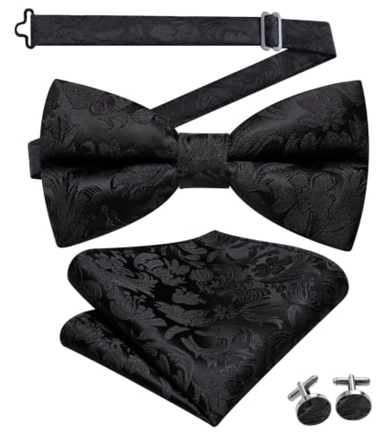 Image of Dubulle Mens Paisley Striped Bowtie Set Pre-tied Bowtie for Men and Pocket Square Set Wedding Business