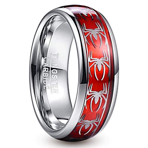 [Nuncad(ヌンカド)] メンズ リング 指輪 タングステン 可愛い クモ 赤 レッド 甲丸 幅:8mm 25号