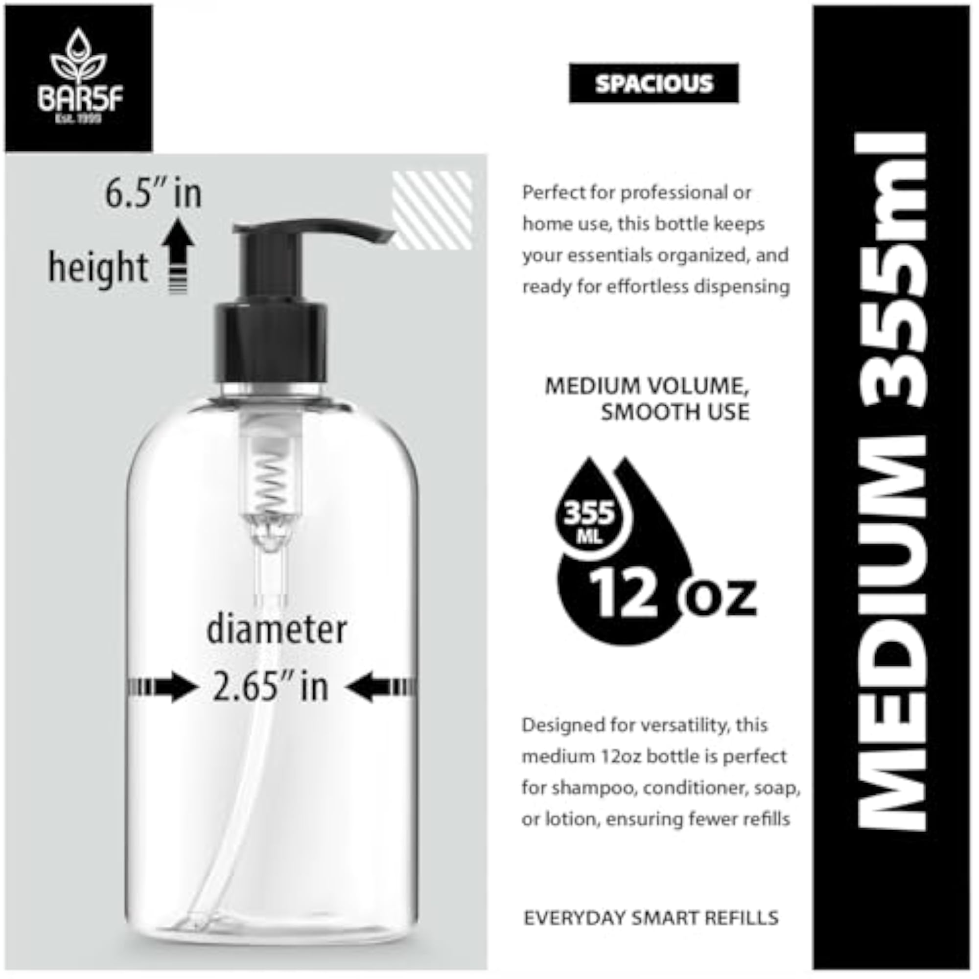 Plastic Bottles with Pump Dispenser, 12 oz, Clear